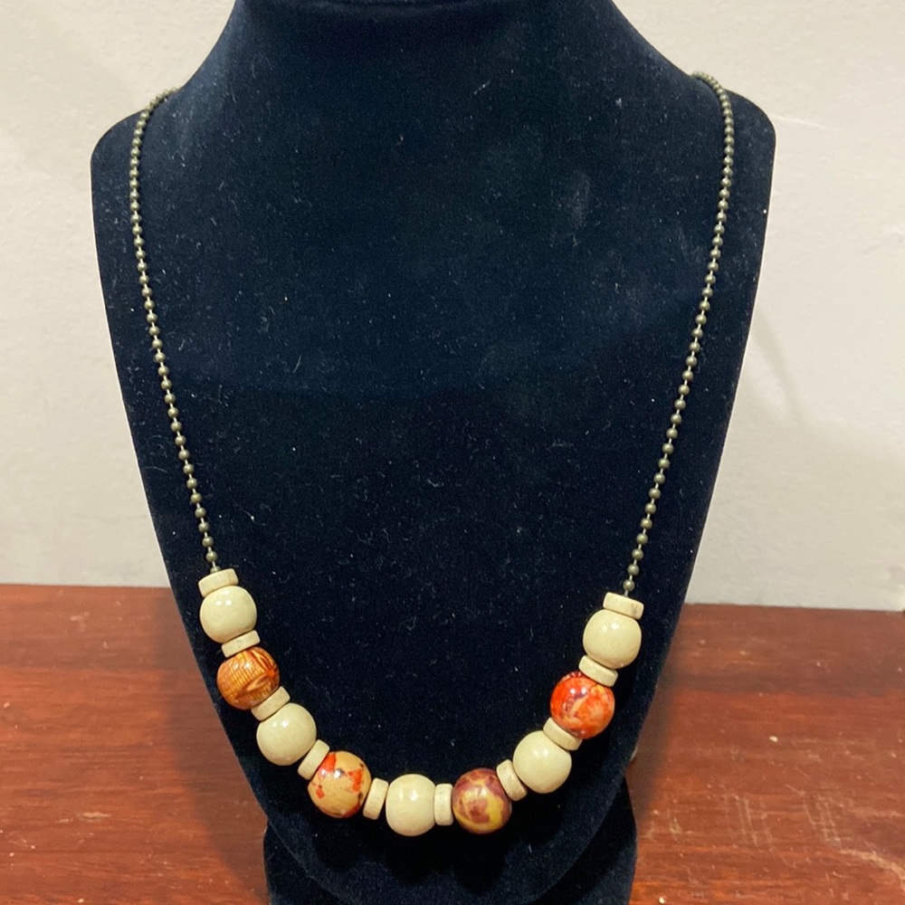 14” handmade necklace with wooden beads Orange and tan